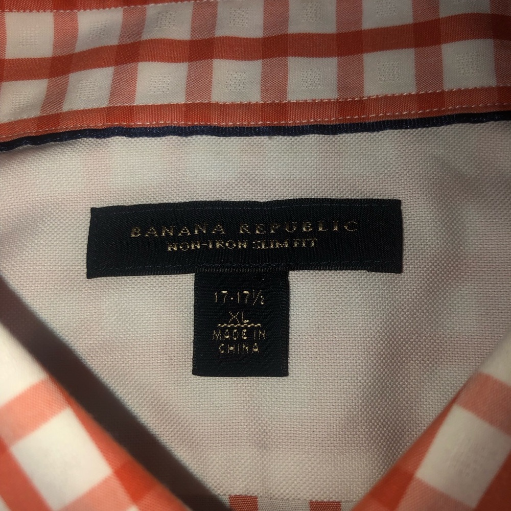 Banana Republic Slim Fit Mens Size 17.5 XL Button Down Up Orange Summer Shirt - Picture 4 of 7